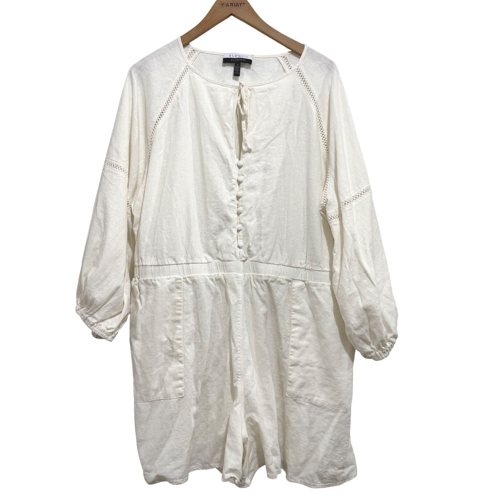 ELOQUII ELEMENTS Women's Size 22 Linen Blend Romper Spring Boho Vacation Chic